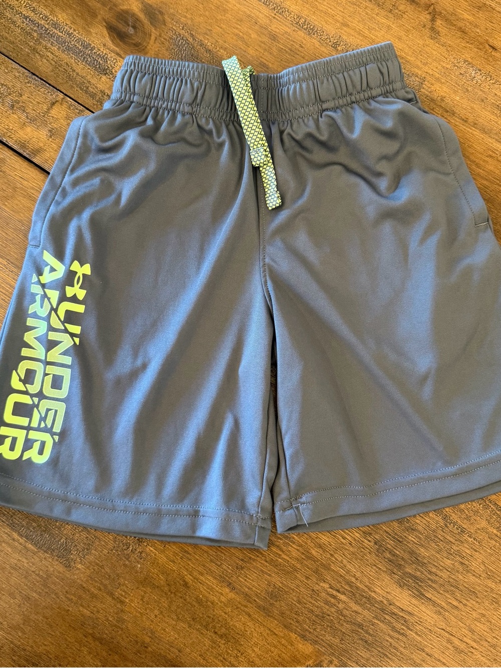 Under Armour Boys' Gray Athletic Shorts with Lime Logo
